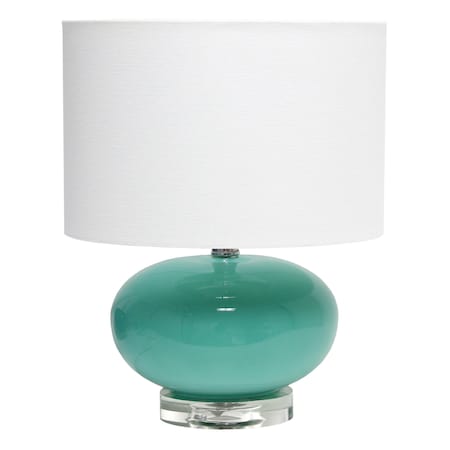 15.25 Modern Ovaloid Glass Bedside Table Lamp With White Fabric Shade, Aqua